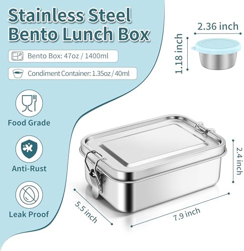 TeamFar Stainless Steel Bento Box, 47oz/1400ml Lunch Box for