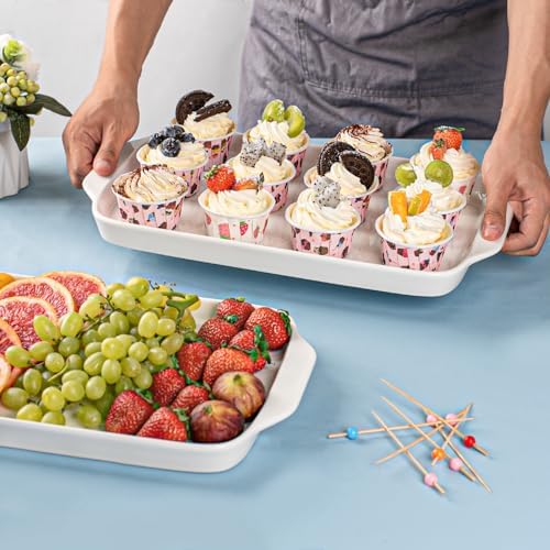 Dizada Large Serving Platter with Handles 16"x9" - White Porcelain
