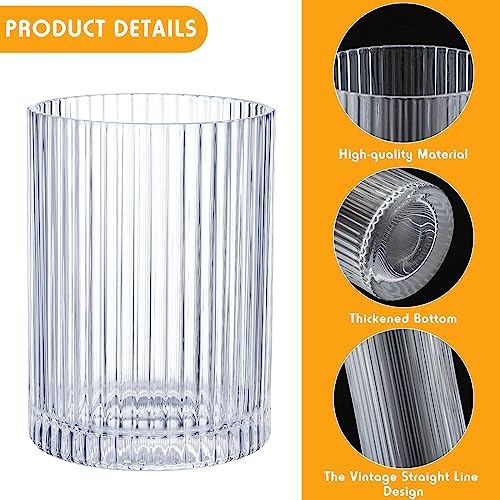Zhehao 12 Pcs Ribbed Drinking Glasses Clear Vintage Cups Set, 9 oz