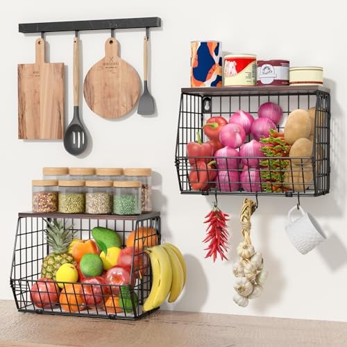 Wawocs Fruit Basket for Kitchen Counter 2 Tier Fruit Bowl, Stackable