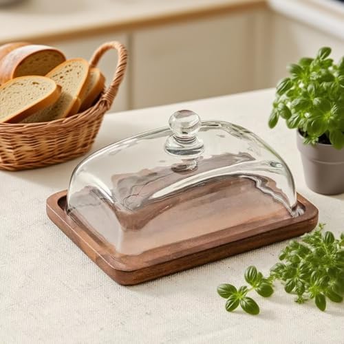 Glass Butter Dish with Lid,Airtight Cover for Fresh Butter,Clear