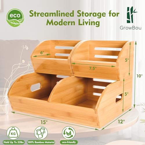 Stackable Bamboo Produce Storage Bin with Ventilation & Handles