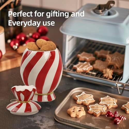 DIF DECO Christmas Ceramic Food Storage Jars with Lid, 24.7 OZ Hand