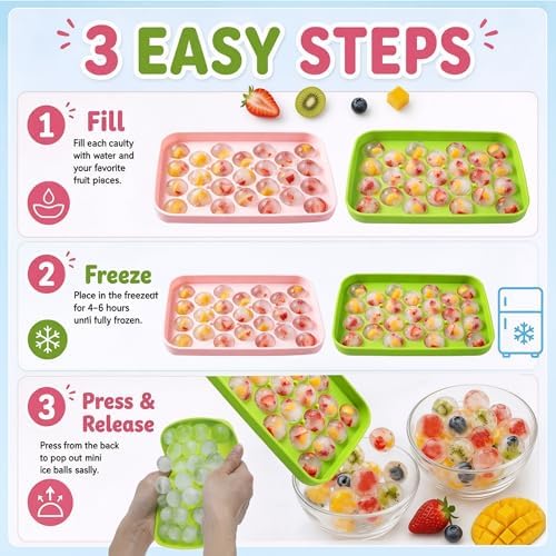 Small Ice Ball Mold, 2Pack Round Ice Cube Trays with Lid, 1Inch