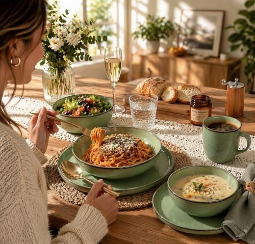 GBHOME Dinnerware Sets for 8, 24 Pieces Ceramic Plates and Bowls Set