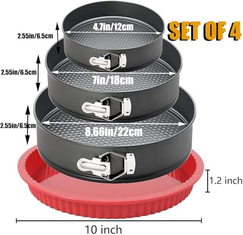 Springform Pan Set of 4 Round Cake Baking Pans with Removable Bottom