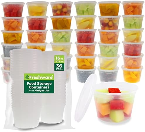Freshware 36 Set 16 oz Plastic Deli Containers with Lids