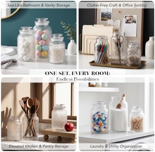 Style Setter Clear Glass Kitchen Canister Set, Retro Design 3PC