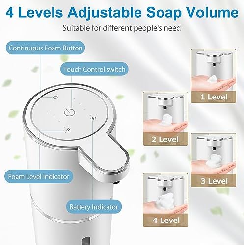 Automatic Foaming Soap Dispenser, 4-Level Adjustable Foam, Wall Mount