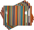 Colorful Stripes Placemats Set of 4, Rainbow Vertical Stripe Faux