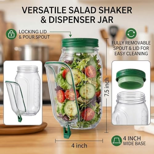 2026 New 32 fl oz Plastic large Layered Salad Jar with Side Opening