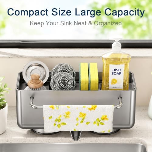 Sponge Holder for Kitchen Sink, Self-Draining, Gray