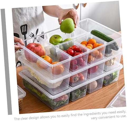 Cabilock Divided Food Storage Box with Lid, PP Refrigerator Bin