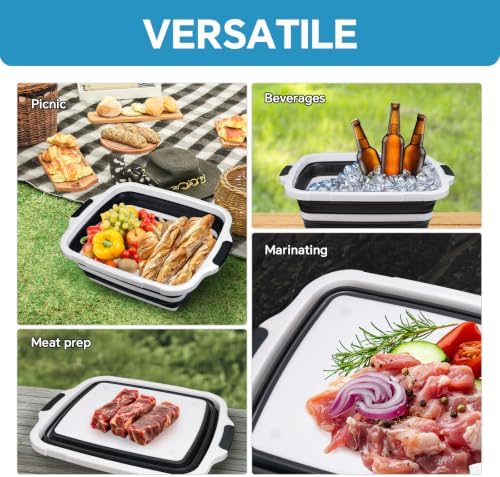 XL Collapsible BBQ Prep Tub with Lid, Portable Meat Marinating