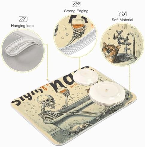 OTVEE Skeleton’s Bath and Wine Dish Drying Mat for Kitchen Counter