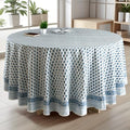 CPC Apatite Blue Block Print Cotton Tablecloth Round 60 Inch Home