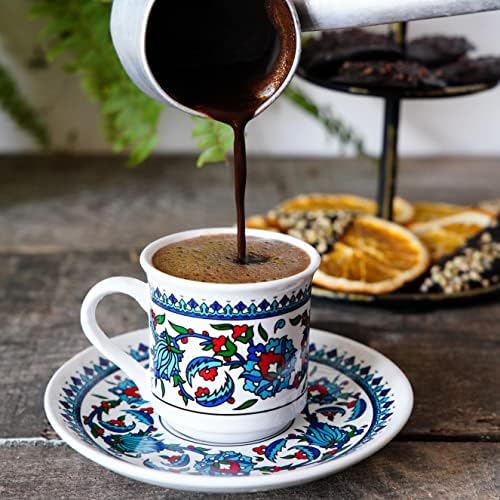 Turkish Coffee Cups Set of 2 with Saucers and Cup Holder, Ceramic