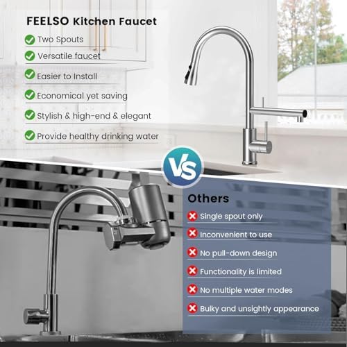 FEELSO Filter Water Kitchen Faucet, Pull-Down Sprayer, Brushed Nickel