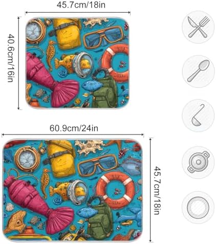 OTVEE Marine Equipment Print Dish Drying Mat for Kitchen Counter