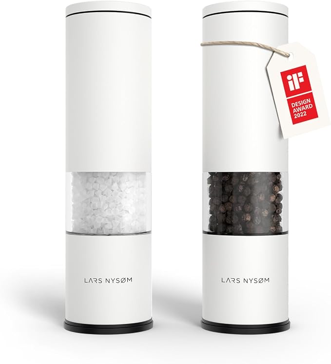 LARS NYSØM Salt and Pepper Grinder Set Manual, Stainless Steel Salt and Pepper by LN
