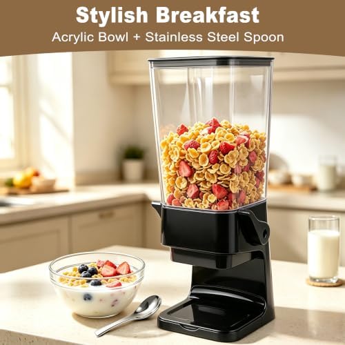 Cereal Dispenser Countertop Black 2 Pack with Bowl Spoon, 5.5 QT Cereal Containers Storage, Snack Dispenser for Pantry Kitchen Organization Oatmeal Nut Granola Candy Dry Dood