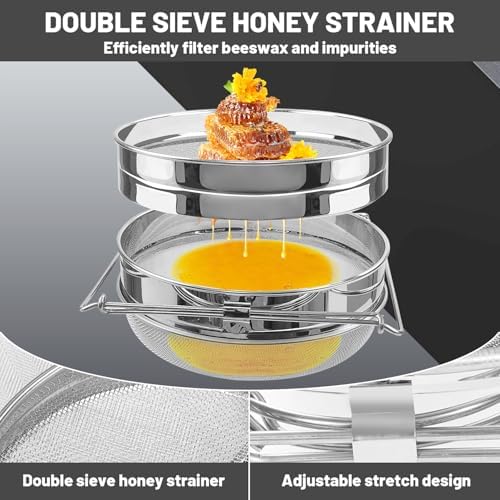 2 Sets Honey Strainer Stainless Steel Double Sieve Honey Filter