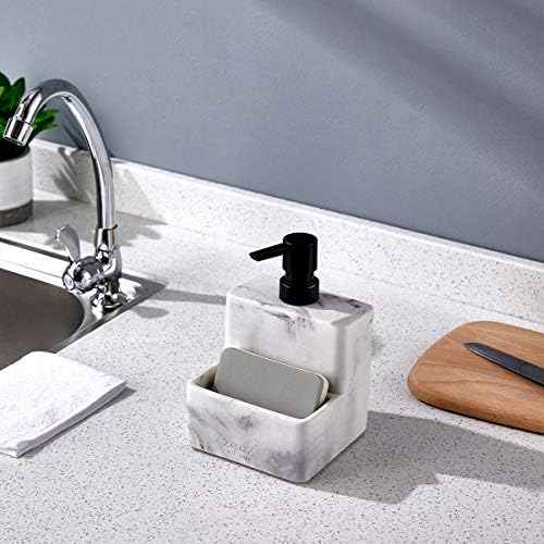 zccz Soap Dispenser and Sponge Holder, Marble Look