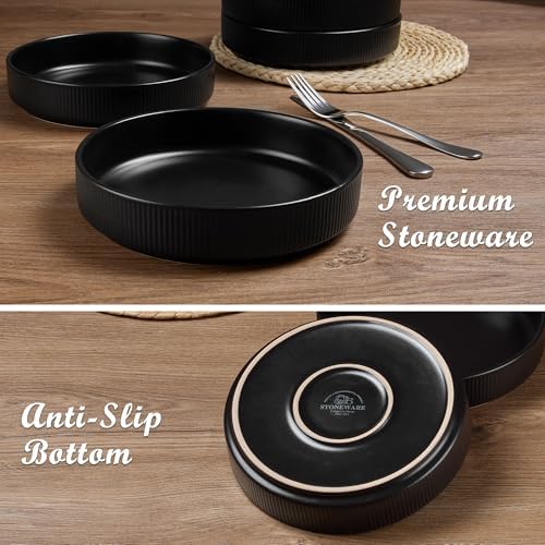 E-far Pasta Bowls Set of 4, 35oz Large Salad Bowl Plate for Dinner