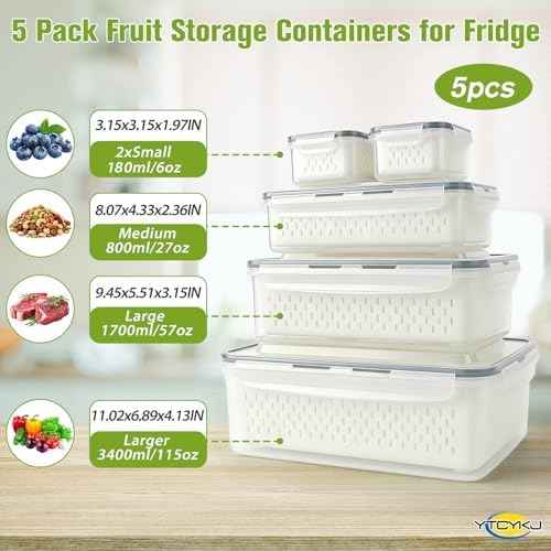 Fruit Storage Containers for Fridge, 5-Pack