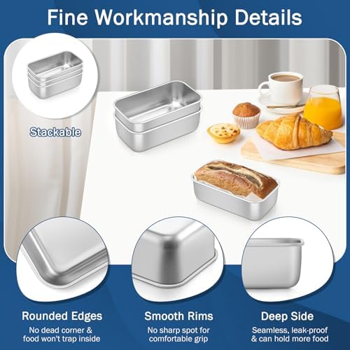 TeamFar Mini Loaf Pan, 3 PCS Stainless Steel Loaf Pans for Baking