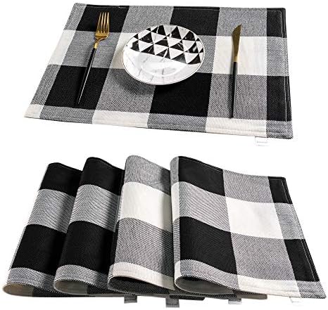 Buffalo Plaid Placemats, 12"x18", Pack of 4, Black and White