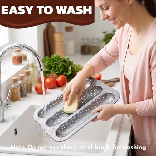 ZOOFOX 2 Pack Nonstick Perforated Baguette Pan, 3-Slot French Bread