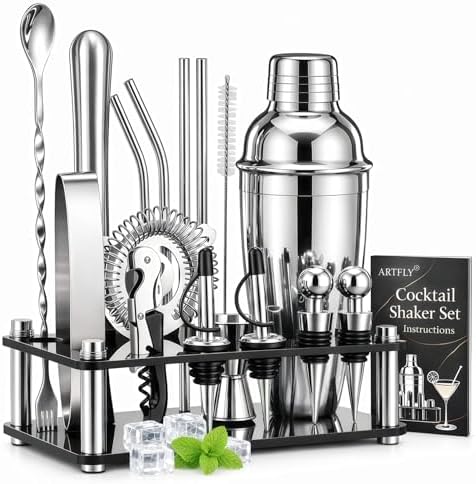 Cocktail Shaker Set, 18-Piece Bartender Kit with Stand, Bar Tool Set