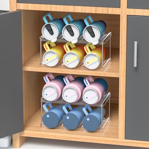 Stackable Water Bottle Organizer for Cabinet,4 Tier Water Bottle