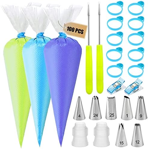 Piping Bags and Tips Set, 100 12-Inch Disposable Bags