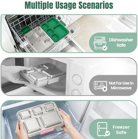 Stainless Steel Bento Lunch Box, 5 Compartments (Green)