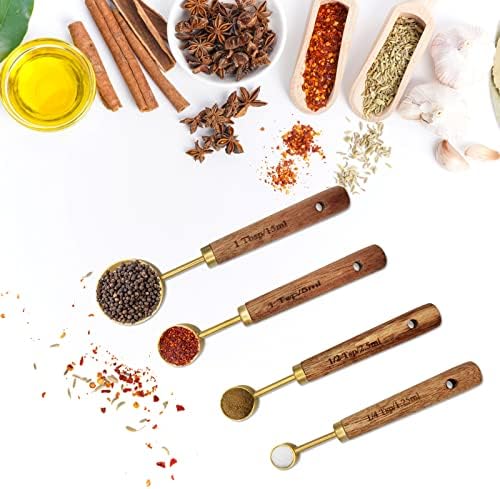 Gold Measuring Cups and Spoons Set with Fragrant Wood Handle