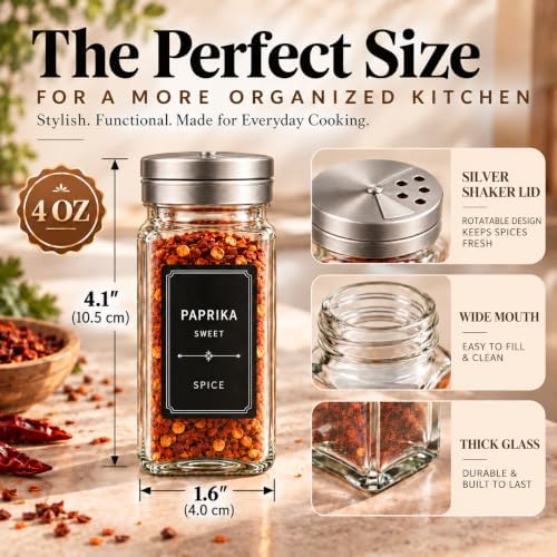 30 Pack 4oz Spice Bottles, Glass Spice Jars with Shaker Lids, Spice