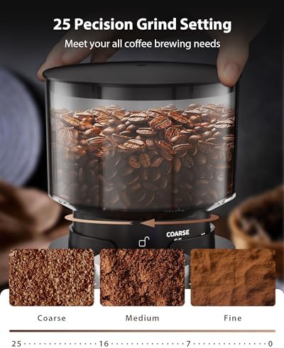 Aromaster Burr Coffee Grinder, 25 Settings, Black