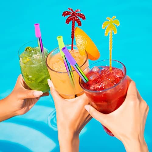 Zubebe 8 Pack Metal Reusable Straw Collapsible Straws with Plastic