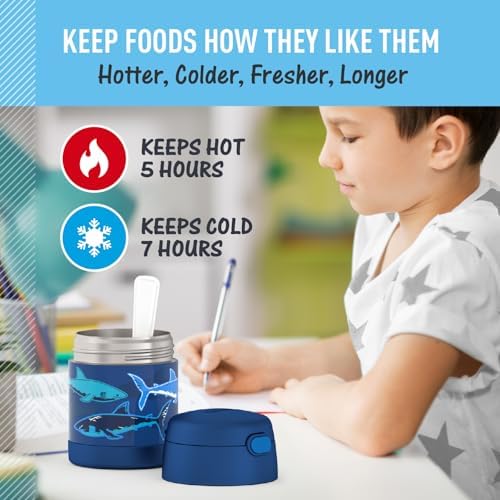 THERMOS FUNTAINER Kids Food Jar with Spoon, 10oz, Sharks