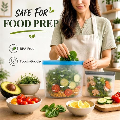 Dishwasher Safe Reusable Storage Bags Stand Up - BPA Free Reusable