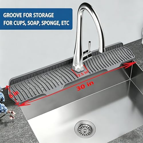 Kitchen Sink Splash Guard Gen2-30" x 6'' Silicone Sink Mat Splash