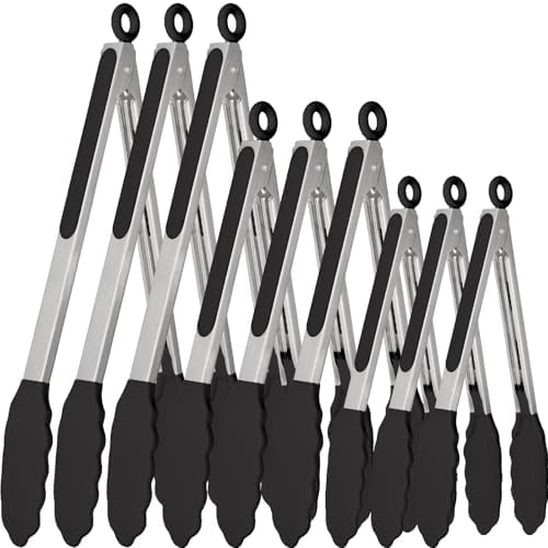 9 Pieces Silicone Tongs, 7, 9, 12 Inches
