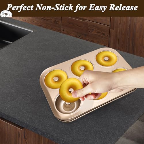 2PCS Carbon Steel 6-Cavity Donut Pan, Champagne Gold