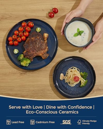 Pokini Stoneware Dinnerware Sets for 8, 24Pcs Ceramic Plates and Bowls Sets