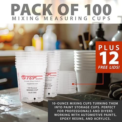 Custom Shop Paint Mixing Cups, 10-Ounce, Box of 100, Plastic Measuring