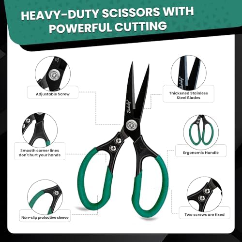 2 Pack Heavy Duty All Purpose Scissors, Stainless Steel Sharp Leather