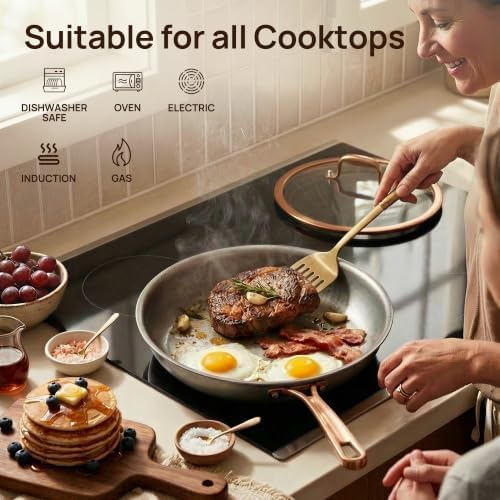 KOKHUB 8"/9.5"/11" Tri-Ply Stainless Steel Frying Pans Vintage, Set of
