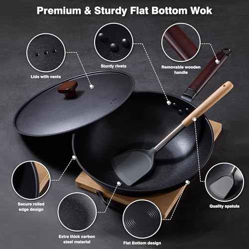 Teewe Carbon Steel Wok, 13" Woks & Stir-fry Pans Nonstick with Lid